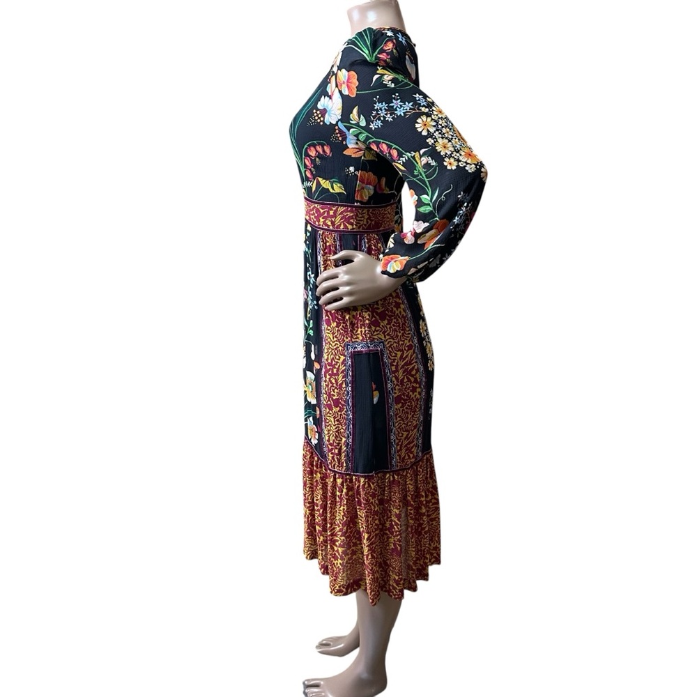 Anthropologie Adair Vibrant Floral Velvet-Trimmed Midi Dress Flounce Ruffle - Picture 7 of 12